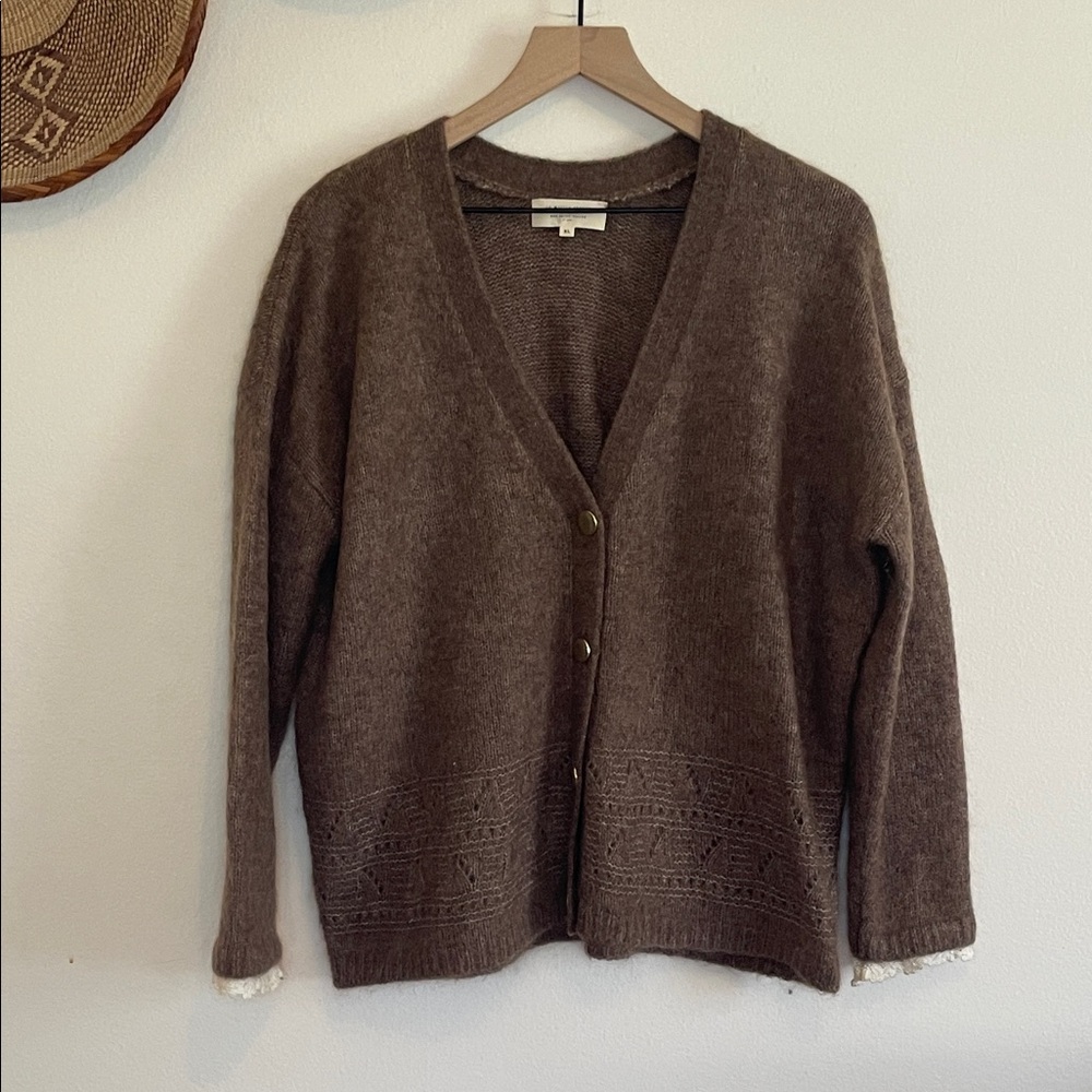 Sezane Brown V-Neck Button Cardigan Sweater